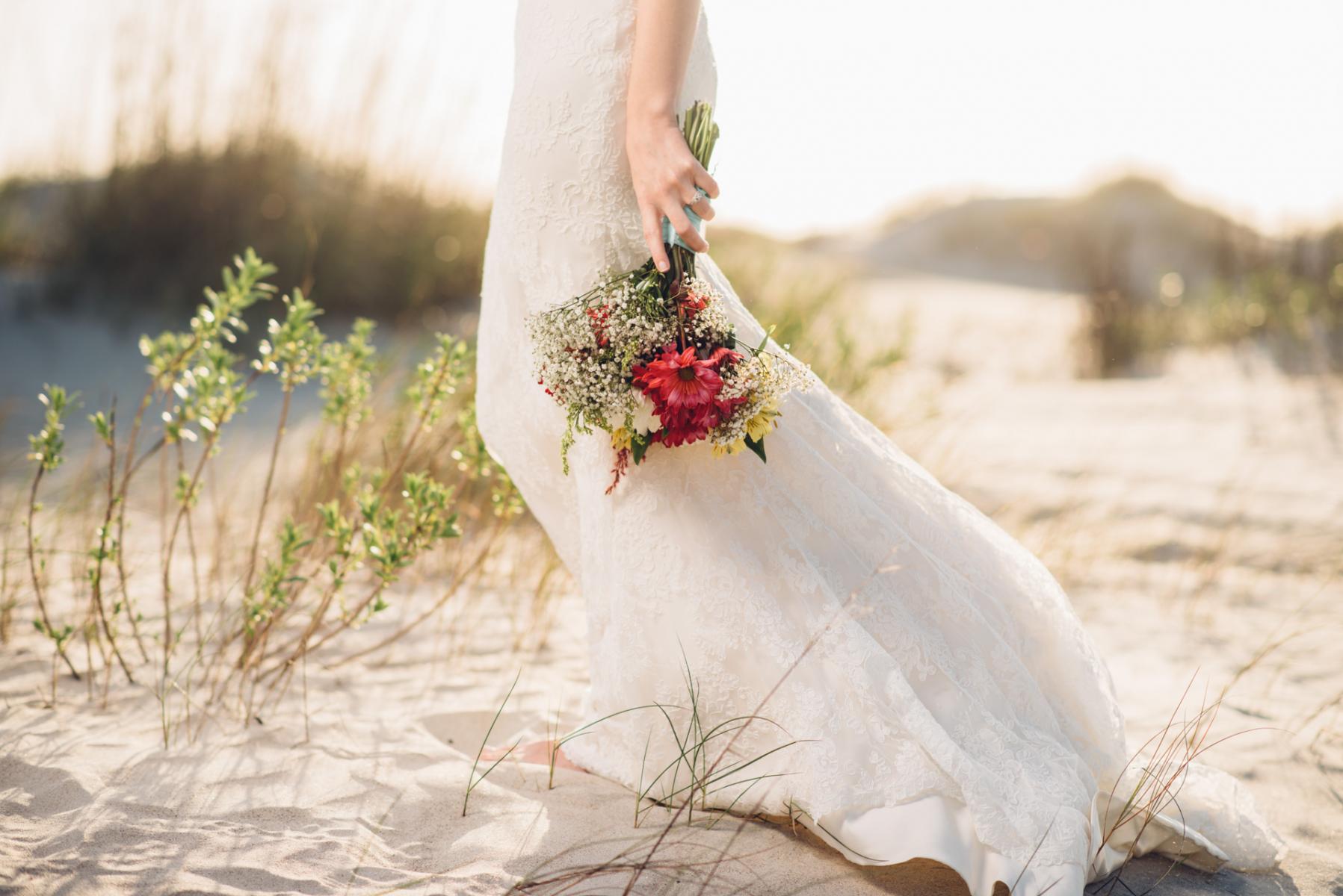 Bridal Portrait Bride with flowers Emerals Isle North Carolina
